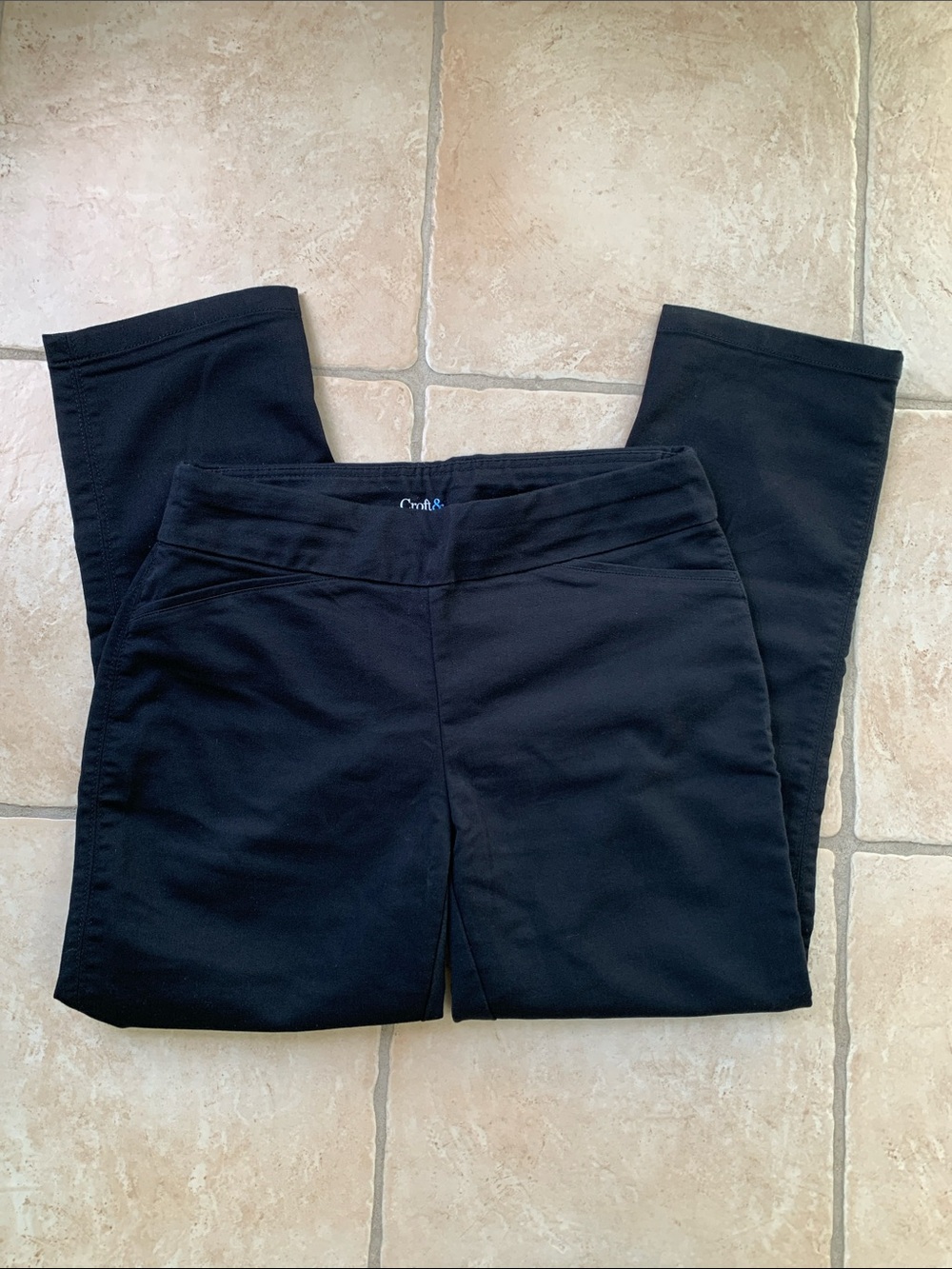 CROFT & BARROW Black Stretch Slim Bootcut Pull-on Pants